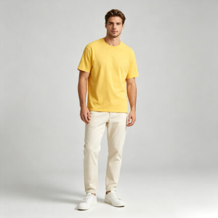 Oversized Solid Yellow Crew Neck Basic Tee
