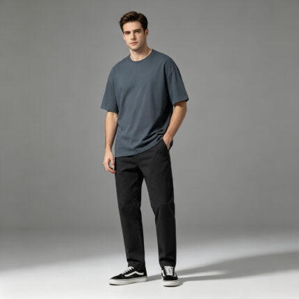 Solid Charcoal Grey Oversized Blank Crew Neck Tee