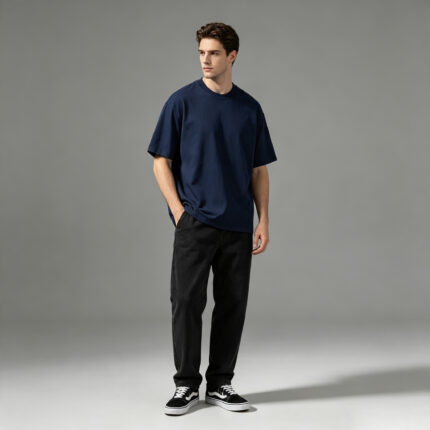 Solid Navy Blue Oversized Blank Crew Neck Tee