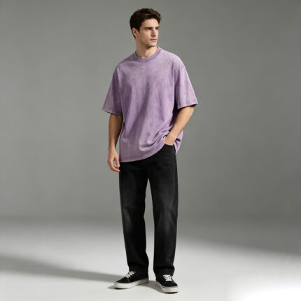 Vintage Pigment Washed Purple Oversized Crew Neck Tee
