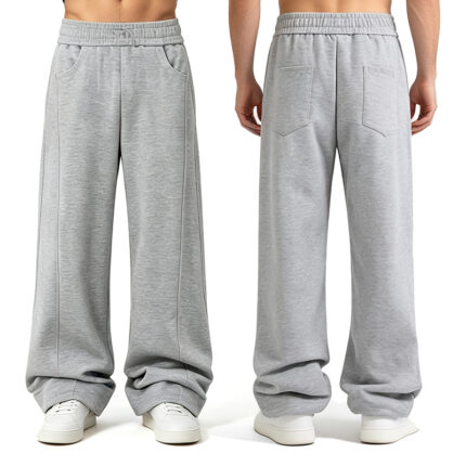 Vertical Seam Wide Leg Sweat Pants