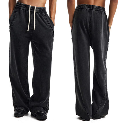 Washed Raw Edge Wide Leg Sweat Pants